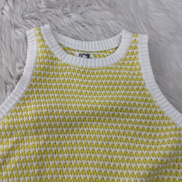 Future Collective womens check yellow white crochet sweater crop 1X - Picture 3 of 10